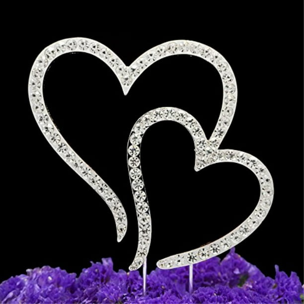 Crystal Rhinestone Double Heart Cake Topper Wedding Decoration